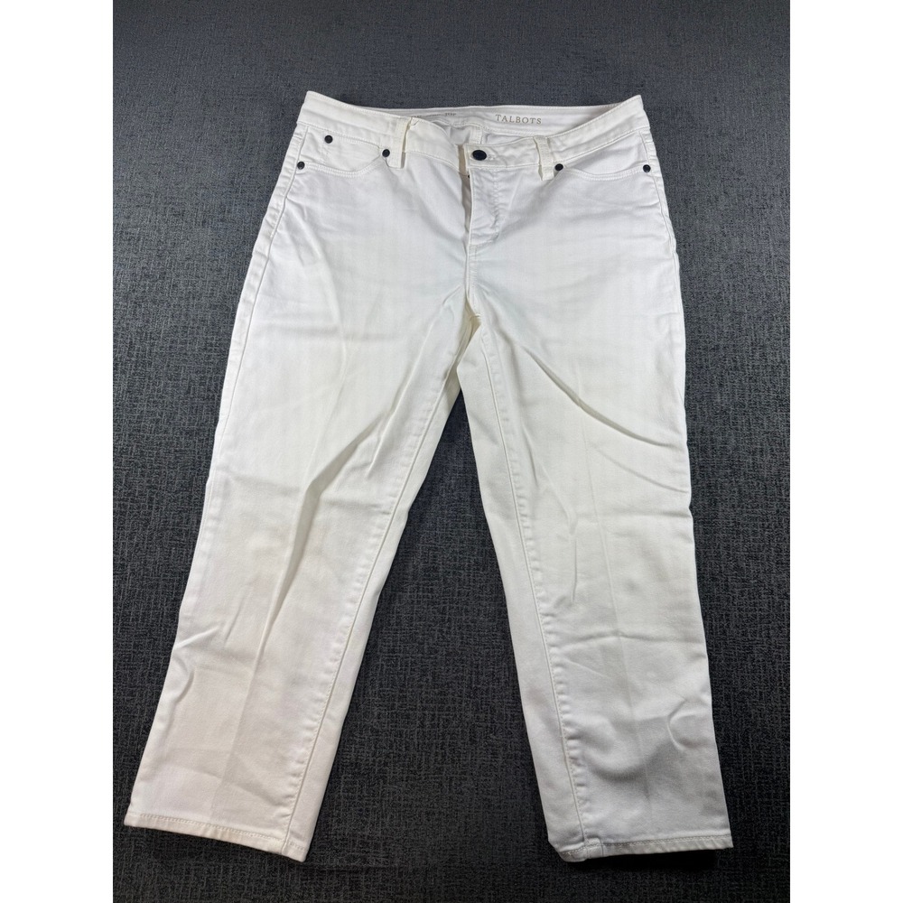 Talbots Signature Crop Pants White Denim Size 10P Petite Stretch Cotton Blend